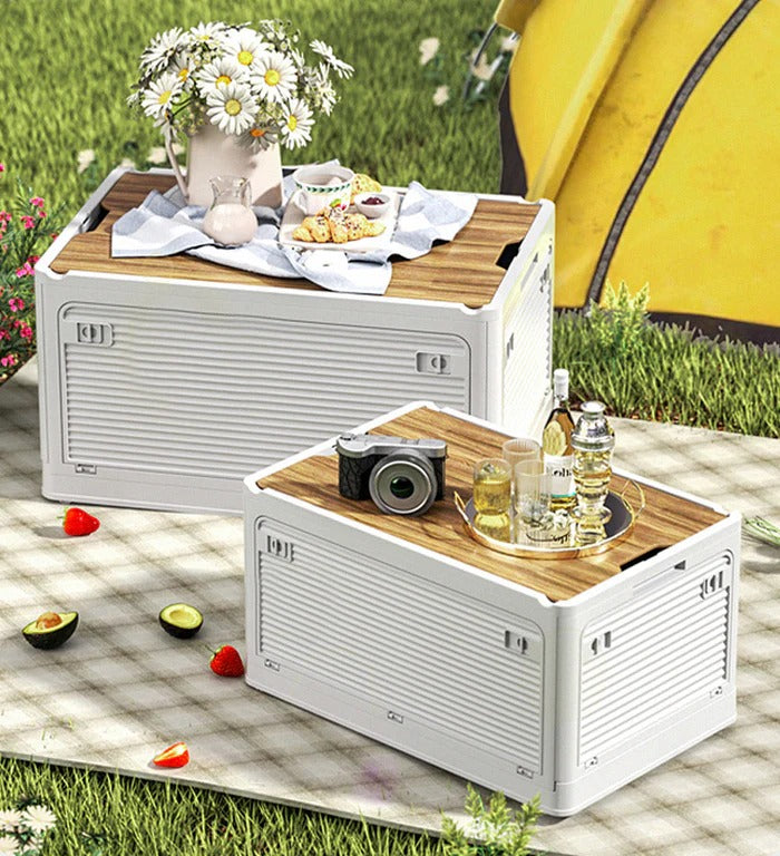 Outdoor 80l Kunststoff Camping Box Portable Faltbare Aufbewahrungsbox mit  Holzdeckel