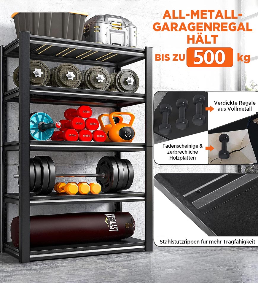 LEICHTEN Garagenregal 4-teilig – Robustes Metallregalset In Schwarz Für Garage, Keller Oder Werkstatt