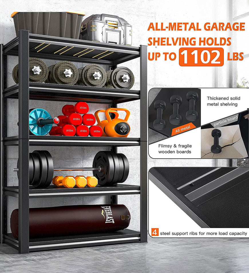 VEVOR 5-stufiges Lagerregal - Metall Regal 152x61x198 Cm Bis 907 Kg Belastbar